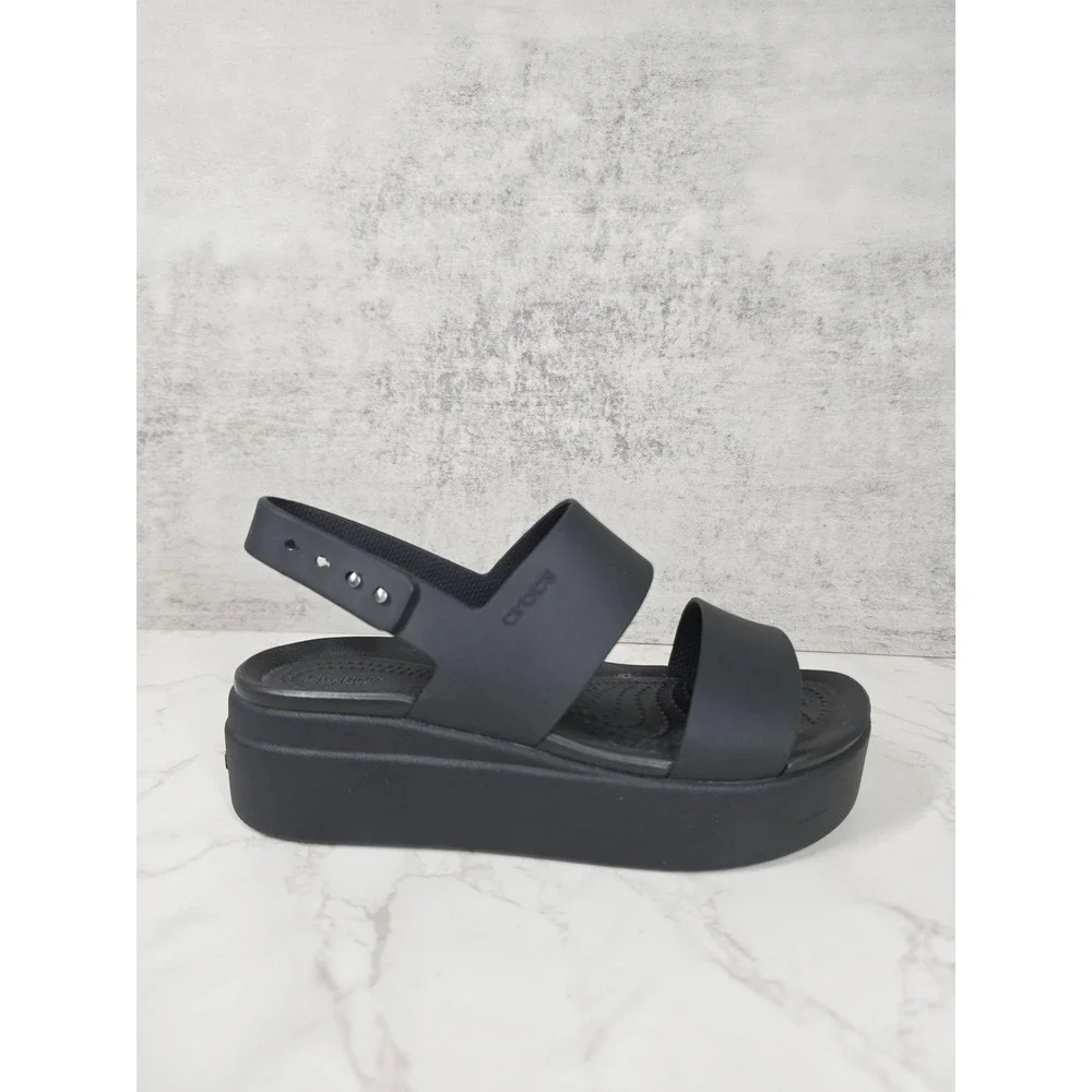 Crocs Brooklyn Low Wedge Sandal Black Platform Lite Ride Strappy 206453 Womens 6